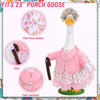 JcHrmers Old Lady Goose Outfits Porch Goose Clothes Fits 23" Cement Plastic Goose Statue Grandma Goose Outfit with Wig Glasses Pearl Necklace for School Outdoor Garden Lawn Yard Patio Art Decor