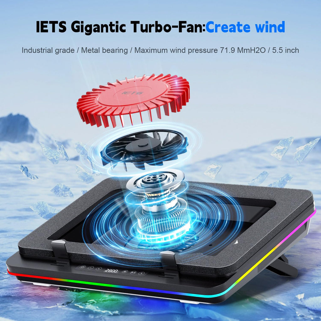 IETS GT600 RGB Laptop Cooling Pad with Giant Turbo Fan (5.5" Diameter), Sealed Foam for Fast Cooling, Laptop Cooler