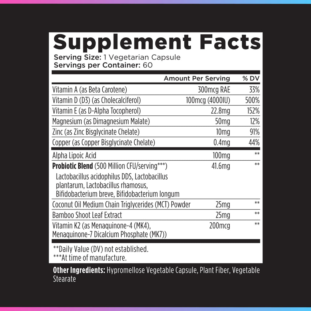 Livingood Daily Vitamin D3 K2 4000 IU Supplement, 9-in-1 Dietary Supplement for Immune Support - Made with Vitamins D, A, E, K2, Zinc, Magnesium & Probiotic Blend for Maximum Absorption - 60 Capsules