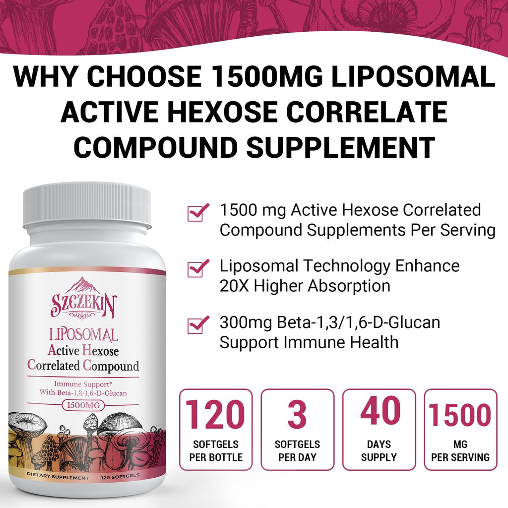 SZCZEKIN 1500mg Liposomal Active Hexose Correlated Supplement,240 Soft Gels Beta-Glucans with Natural Mushroom Extract, Immune System, Liver Function, Maintain T-Cell & Killer Cell Activity
