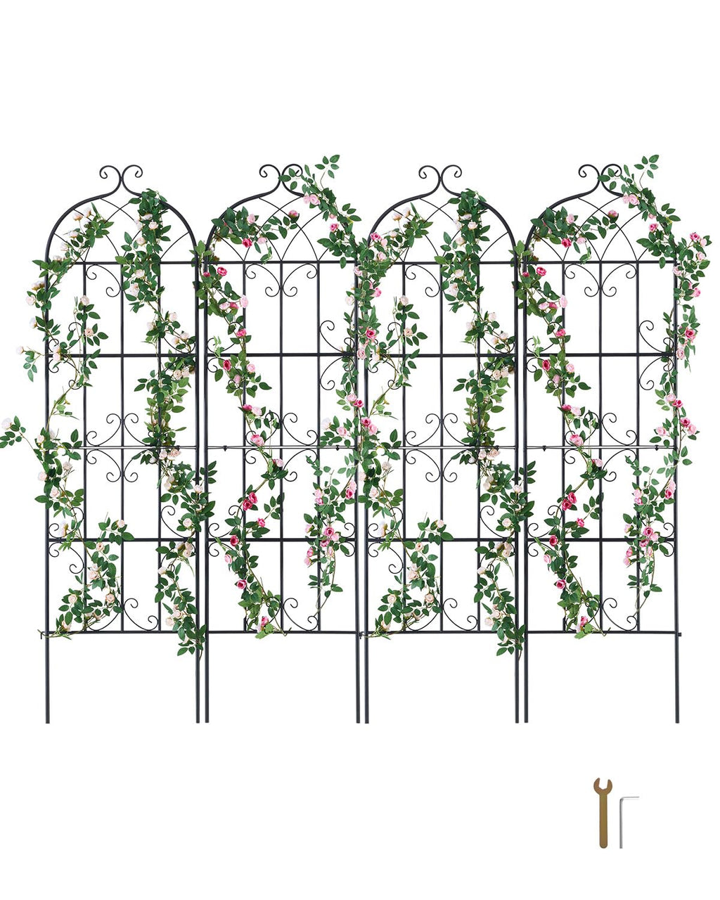 VEVOR 71 x 20 in, 4 Packs Rustproof Metal Garden Flower Trellis, Outdoor Climbing Rose & Cucumber Support, Decorative Clematis Trellis for Courtyards & Lawns