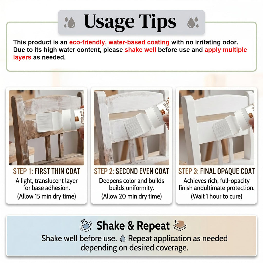 2 in 1 White Paint Wood Refinishing Kit– 2-Pack Easy Paint Brush with No Drip Design, High-Density Bristles for Furniture, Doors & Cabinets,6.35 oz per bottle.
