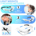 GUOUBUO Magnifying Glass with Light, 1.5X-5.0X Magnifying Glasses, Rechargeable Magnifier Headset with Light, Head Magnifier with 4 Detachable Lenses, Magnify Glasses for Close Work Crafts Jewelry