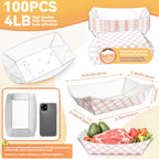 MotBach 100 Pack Extra Large 4Lb Paper Food Boats Trays Disposable Paper Boat Containers, Checkered Kraft Food Serving Tray Boats Baskets for Snack Popcorn BBQ Hot Dog Burger Sandwich Taco Fries Nacho