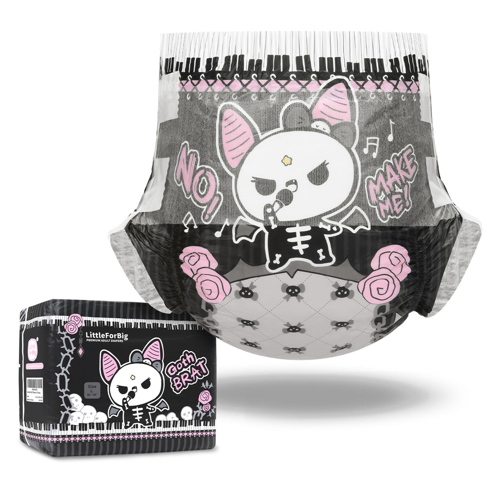 Littleforbig Ultra Absorbent 7000 mL Adult Printed Diaper 10 Pieces - Goth Brat (Large 36"-48")