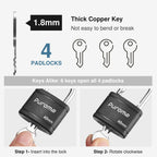 Puroma 4 Pack Keyed Padlock with 6 Keys Alike, 1.1 Inch Locker Lock 40mm Heavy-Duty Locks for Gate Fence Hasp Cabinet Toolbox School Gym Locker (Black)