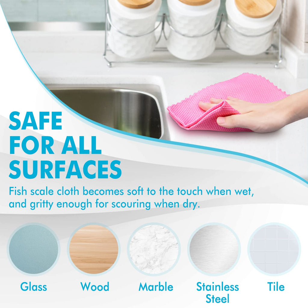 Streak Free Miracle Cleaning Cloths Easy Clean Nanoscale,Fish Scale Microfiber Window Mirror Glass Car Stainless Steel Cleaning,Lint Free Dish cloth Wine Glass Polishing Towel,Reusable,Pack 6,Blue
