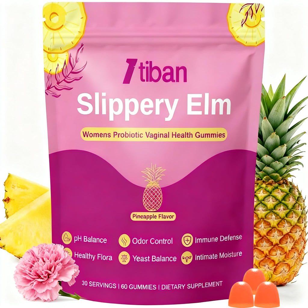 Itiban Slippery Elm Feminine Probiotic Moisture Gummies, pH Balance, Vaginal Flora, Odor Health with Bacillus coagulans, Delicious Pineapple Flavor, 60 Count