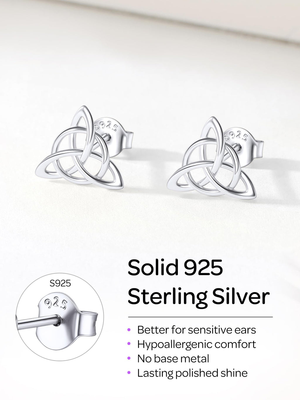 ChicSilver Sterling Silver Stud Earrings for Women Hypoallergenic Celtic Earrings Vintage Triquetra Triangle Studs Earrings Dainty Small Irish Jewelry for Women