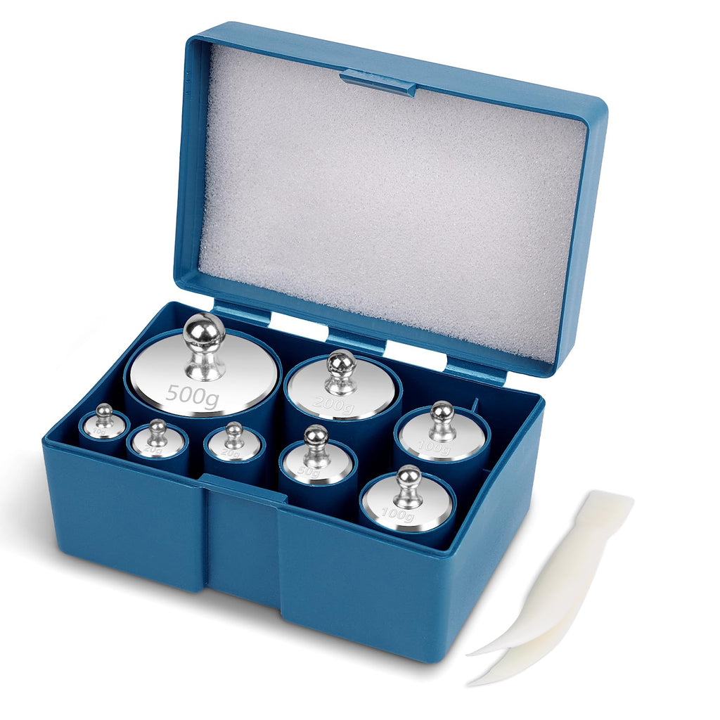 QP Calibration Weights 1000g, 8PCS OIML Class M1 High Precision Scale Calibration Weight Set, 10g 20g 50g 100g 200g 500g Calibration Weight with Tweezers for Digital Scale, Gram Scale, Lab Scale