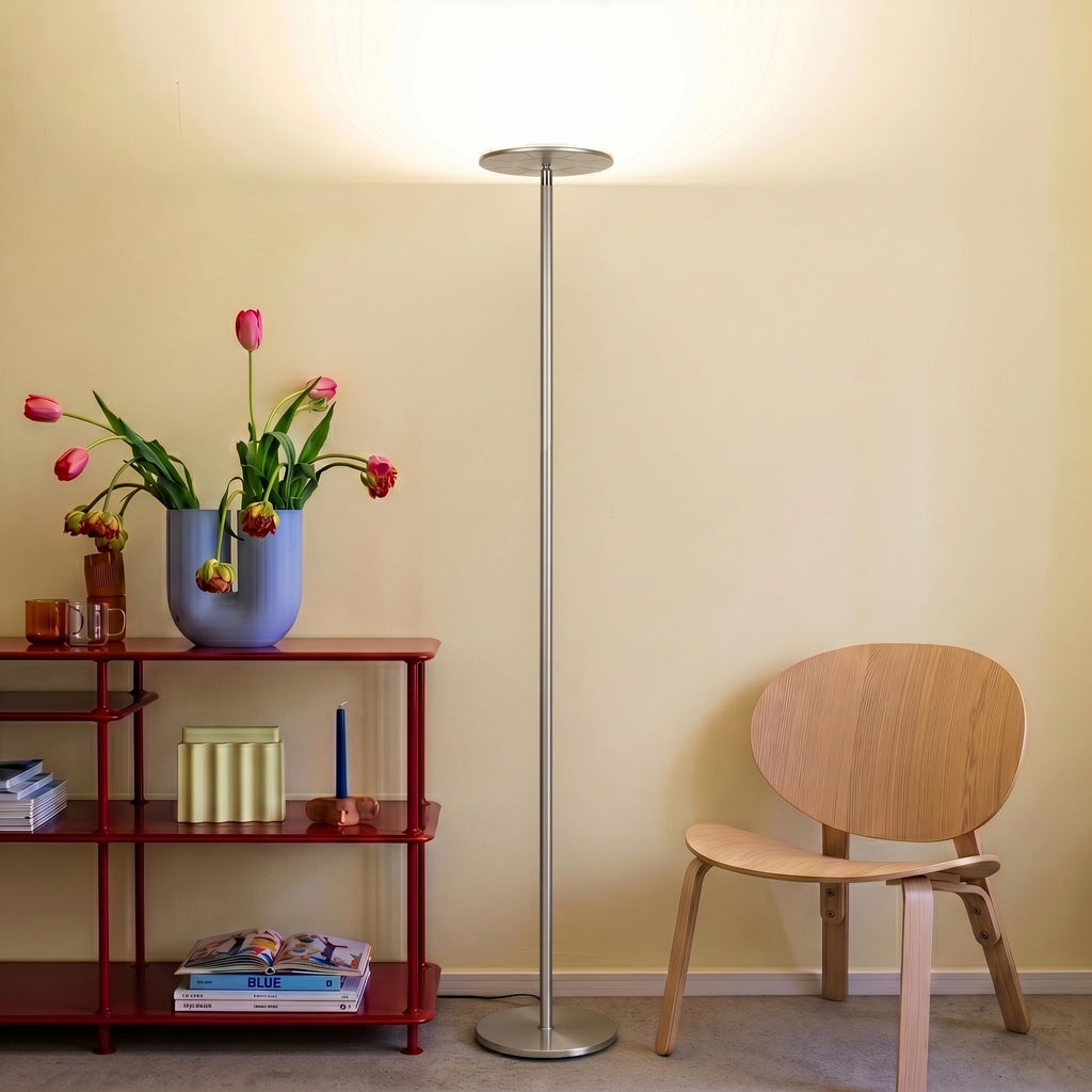 Brightech Sky LED Floor lamp, Torchiere Super Bright Floor Lamp for Living Room Decor & Office - Dimmable, Tall Standing Lamp with Warm Light for Bedroom & Reading - Brushed Nickel