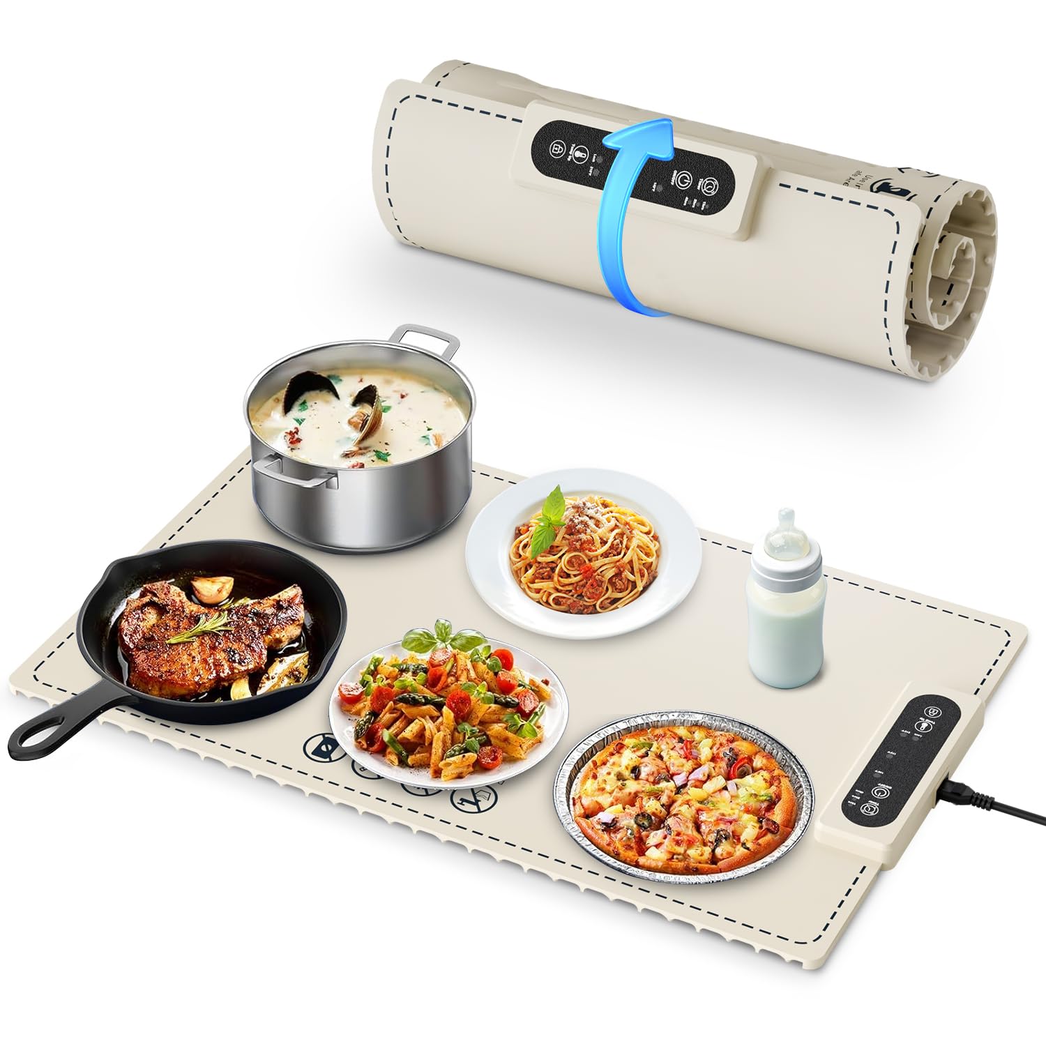 Electric Warming Tray, Negative ion Food Warming Mat, Full Surface Heating Rollable & Portable, Premium Silicone Nano-Material, 3 Modes- Versatile Food Warmer for Gatherings, Parties, Christmas