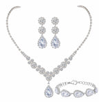 Paxuan Silver / Gold Rhinestone Crystal Wedding Bridal Bridesmaids Earrings Bracelet Set for Women Brides Bridesmaids Crystal Rhinestone Jewelry Set for Wedding Bridal Prom Pageant (Style2 - Necklace + Earrings + Bracelet(Silver Plated White Cubic Zirconi