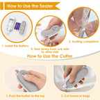 FEPPO Mini Bag Sealer, Bag Sealer with Cutter 2 in 1 Heat Sealer, Portable Chip Sealer Handheld Food Sealer Mini Sealing Machine For Plastic Bags Chip Bags Food Storage (Battery Included)