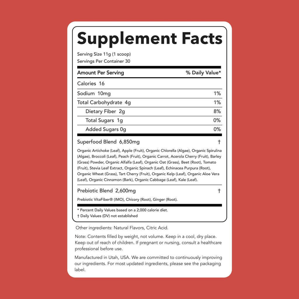 Clean Simple Eats Super Greens Powder, Naturally Flavored Greens Powder with Chlorella, Spirulina, Superfoods & Prebiotic Fiber, No Artificial Ingredients, Gluten Free, Peachy Greens Flavor, 30 Srvgs