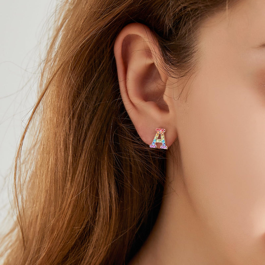 Girls Initial Letter Stud Earrings,Alphabet Number Earrings Gifts Jewelry for Women (A)