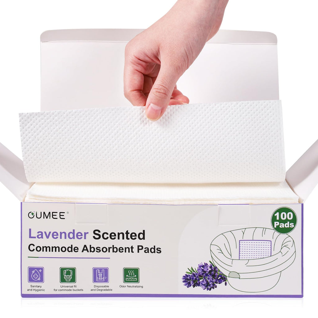 OUMEE 100PCS Lavender Scented Commode Absorbent Pads for Bedside Commode Bucket - Medical Grade Commode Pads with Absorbent Gel, Potty Liner Pads for Adults Seniors Portable Toilet Pad Bedpans