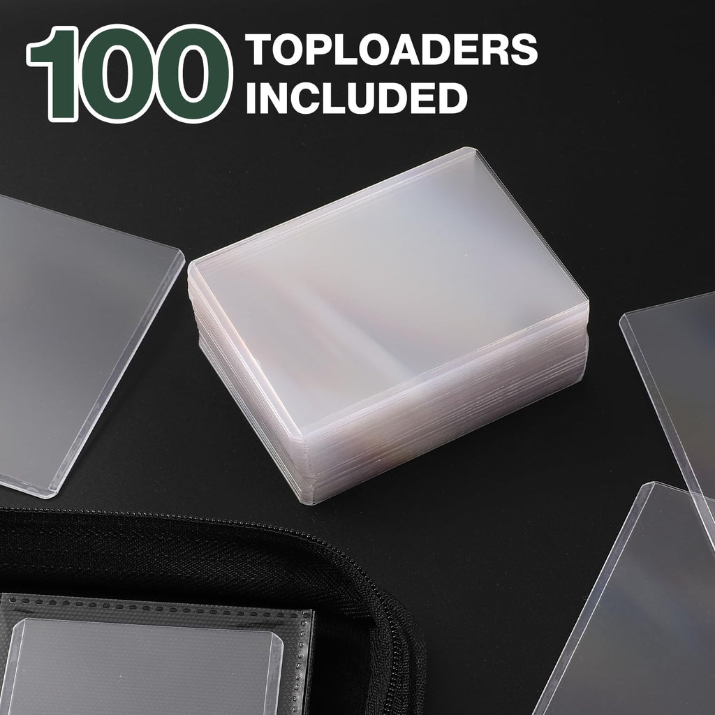 Toploader Binder, Holds 160 Toploaders, 100 Toploaders Included, 4-Pocket PU Cover Top Loader Binder for 3" x 4" Rigid Toploaders, Ringless Double-Sided Toploader Card Binder for TCG, Sport Cards