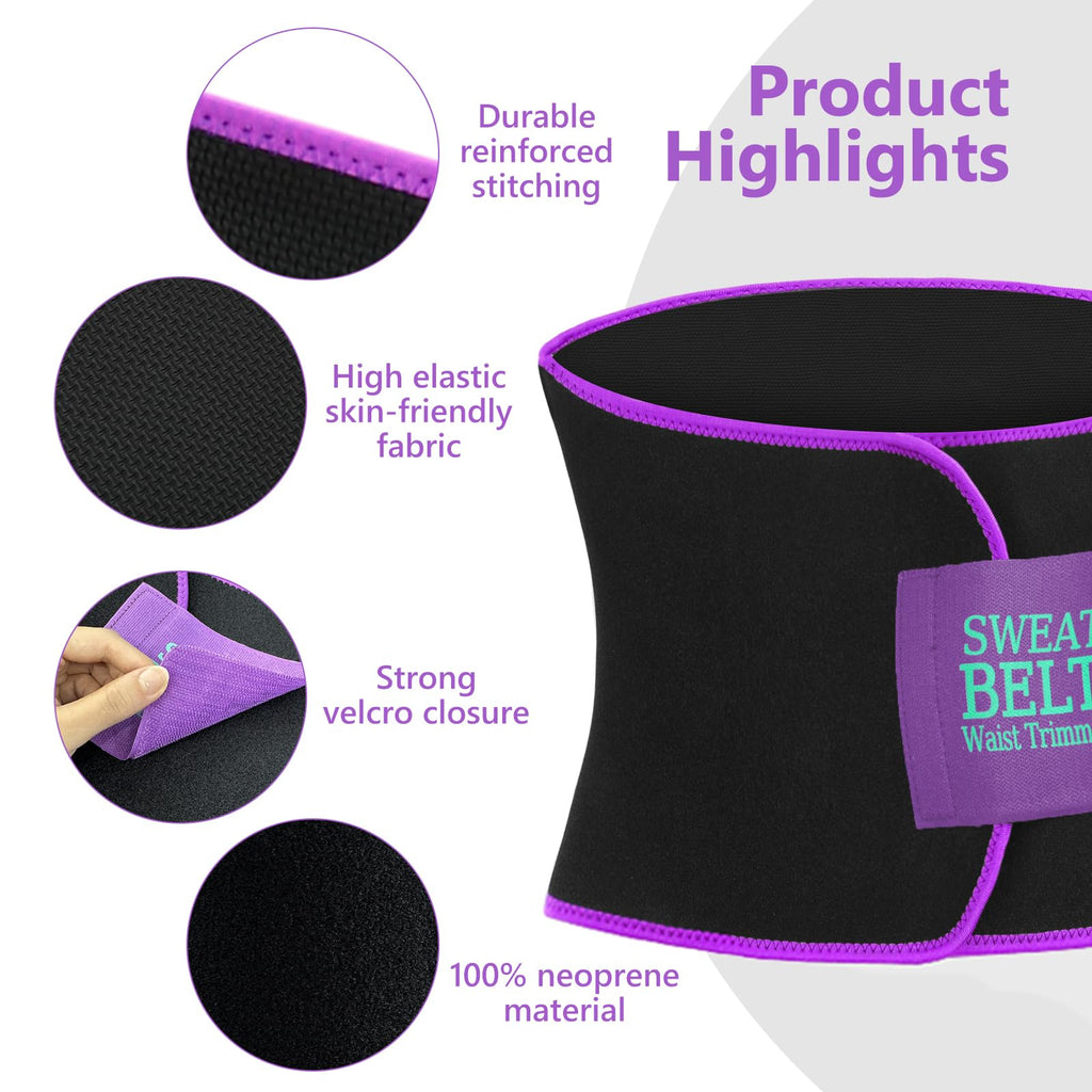 AMZBOSS Waist Trainer for Women Lower Belly Fat, Waist Sweat Band for Women, Belly Band Sweat Belt, Body Shaper, Stomach Wrap (Purple, Large)