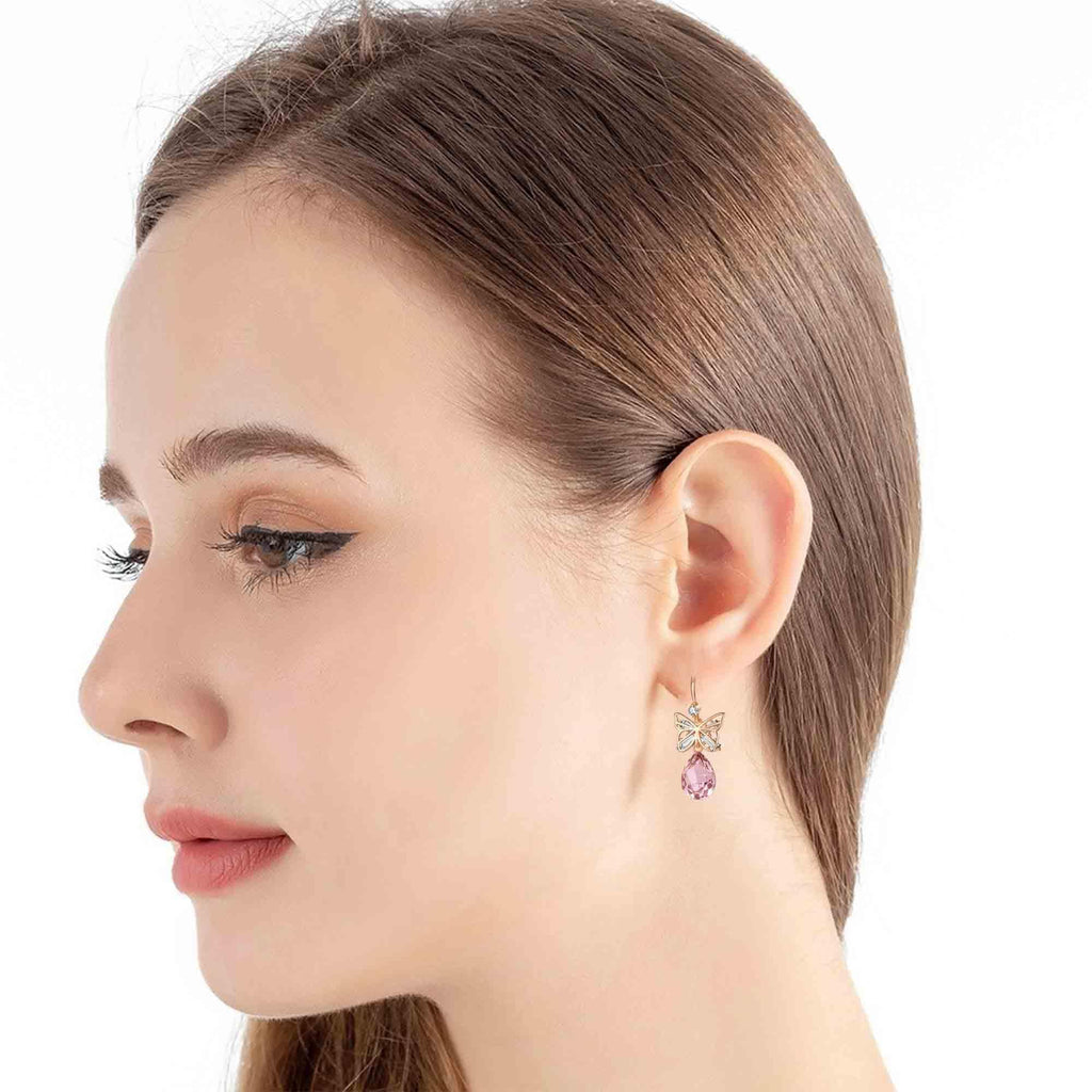 EVEVIC Austrian Crystal Butterfly Teardrop Drop Earrings for Women