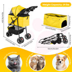 Pet Stroller,Dog Stroller for Small Medium Dogs Cats,3 Wheels,Foldable,with Breathable Mesh Canopy,Cup Holders,Easy Assembly,Yellow