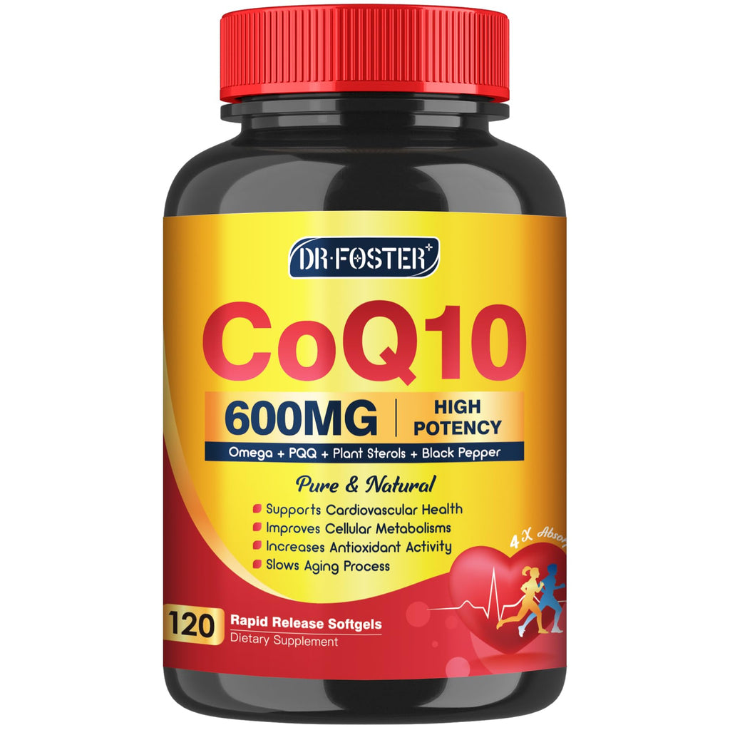 CoQ10 600 mg Softgels CoQ10 Supplement - CQ10 Coenzyme-Q10 with Omega 3 & PQQ & Vitamin E, CoQ10 400mg Softgels, 60 Servings