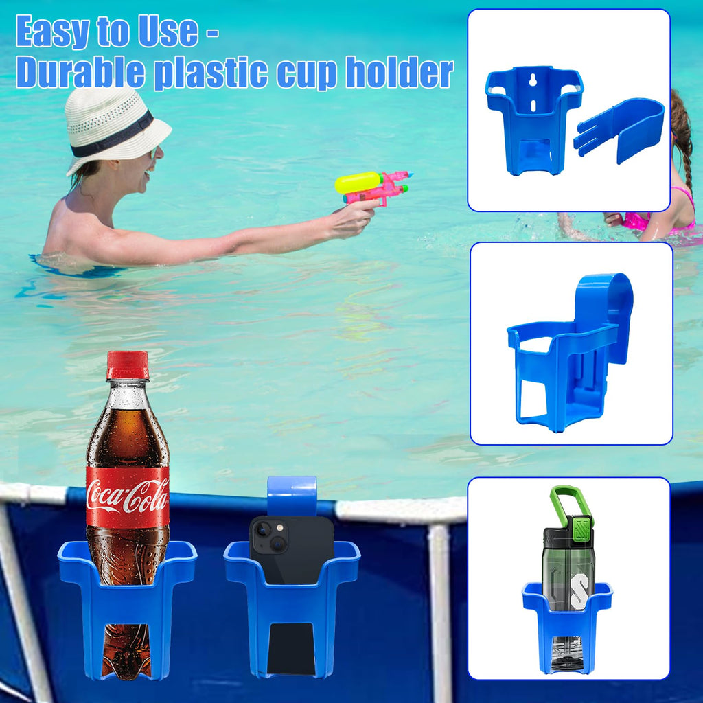 Pool Cup Holders,4 Pack Poolside Cup Holder Above Ground Pool Accessories, Fits 2 Inch or Less Round Top Bar,Pool Drink Holders for Drinks Above Ground