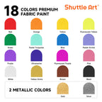 Shuttle Art Fabric Paint, 18 Colors Permanent Soft Fabric Paint in Bottles (60ml/2oz) with Brushes, Palette, Stencils, Non-Toxic Textile Paint for T-Shirts, Shoes, Jeans, Bags, DIY Projects&Art