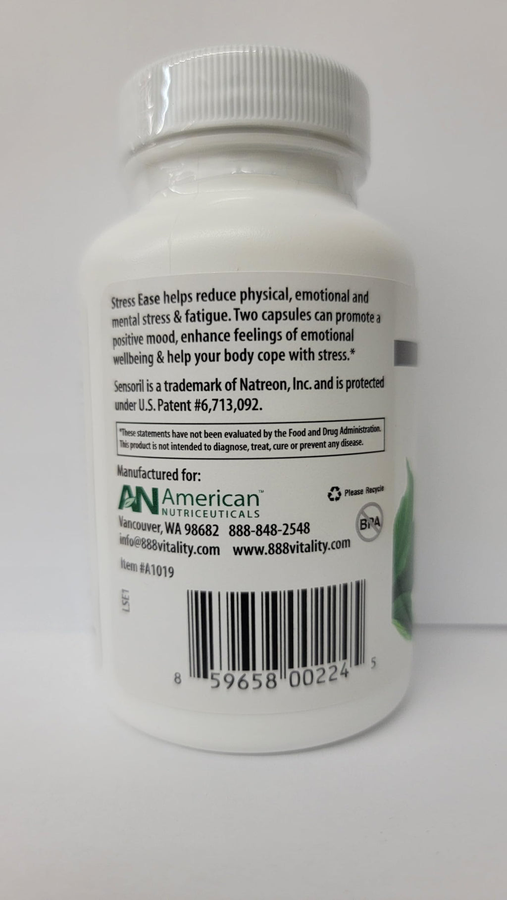 Vitality C American Nutriceuticals - Stress Ease - Theanine Stress Balance Supplement - for Calming, Mood Support, and Cortisol Reducer - Contains Senoril, Lemon Balm etc. (1-2 Month Supply)
