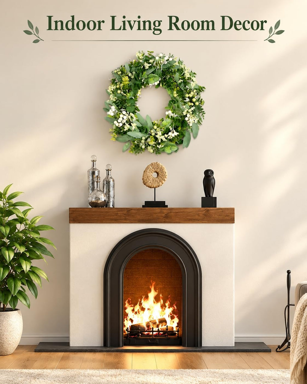 Vlorart Artificial Spring Summer Christmas Greenery Wreaths for Front Door Green Eucalyptus Leaf Wreath Decor Boxwood with Big Berries for Farmhouse Outside Year Round