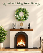 Vlorart Artificial Spring Summer Christmas Greenery Wreaths for Front Door Green Eucalyptus Leaf Wreath Decor Boxwood with Big Berries for Farmhouse Outside Year Round
