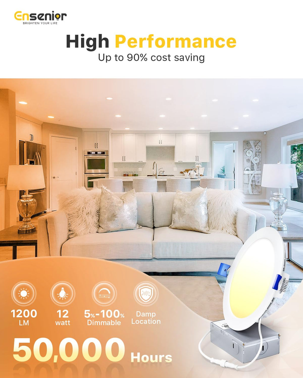 Ensenior 20 Pack 6 Inch LED Recessed Light, Dimmable, 2700K-5000K 5CCT, 1200LM High Brightness, 12W 120V, Damp Rated, Ultra-Thin Canless Wafer Ceiling Light - ETL & FCC & IC
