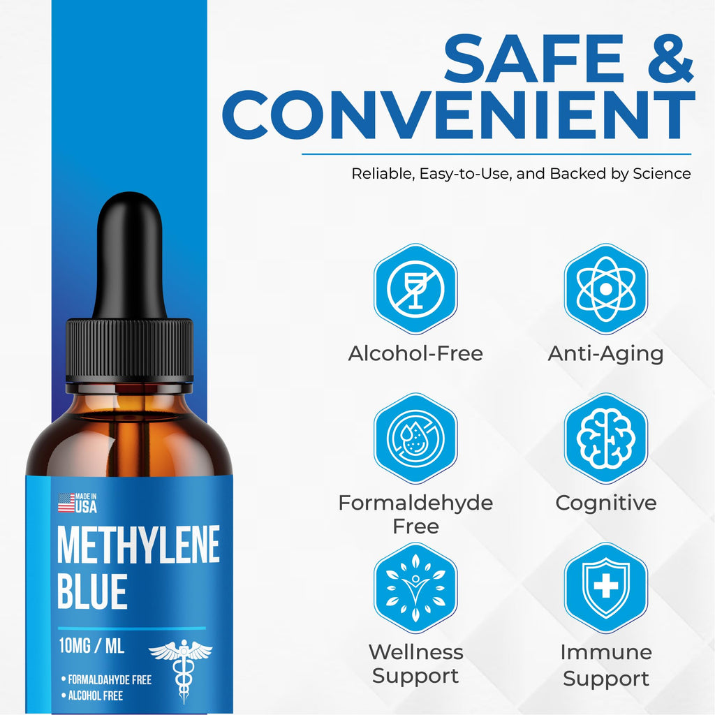 Methylene Blue Drops 1% USP Grade Third Party Lab Tested - USA Made - Formaldehyde Free, Increased Absorption, Blue Methylene Supreme Supplement for Humans, Methane Azul De Metileno Para Humanos (2oz)
