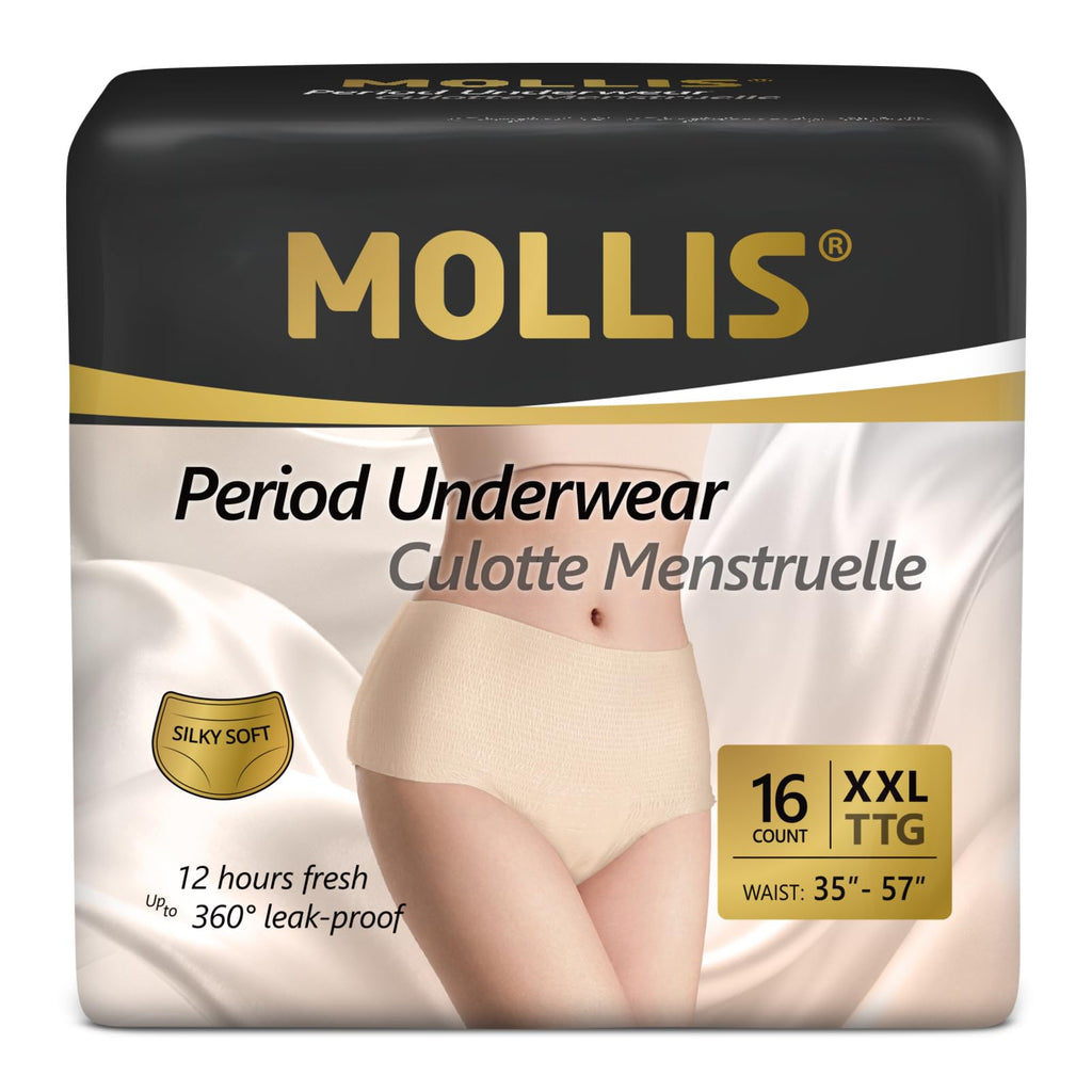 MOLLIS Disposable Period Underwear for Women, Postpartum Panties, Maternity Knickers Heavy Flow Leak Proof, Unscented, Beige, XXLarge, 16 Count