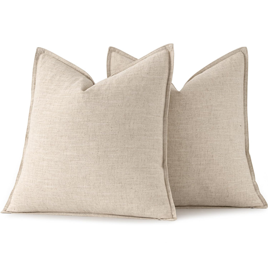MIULEE Decorative Linen Euro Sham Pillow Covers 26x26 Natural Beige Boho FarmhouseNeutral Christmas Couch Throw Pillows for Bed Pack of 2 Accent Modern Pillowcase Sofa Livingroom Home Decor