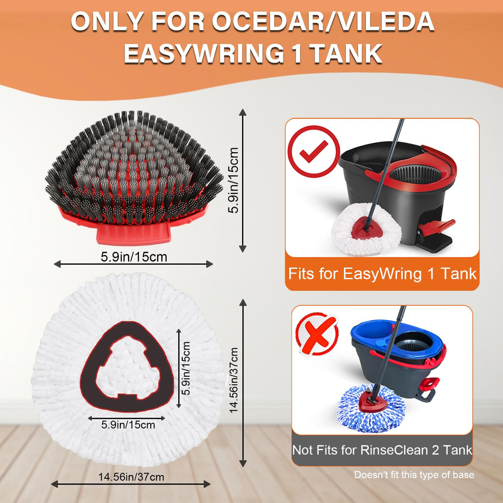 Fatmass 5 Pack Spin Mop Head Replacement for O Cedar EasyWring 1-Tank System,Include 4 Mop Replace Heads + 1 Upgrade Scrubber Brush, 100% Microfiber Mop Refills Deep Cleaning Machine Washable