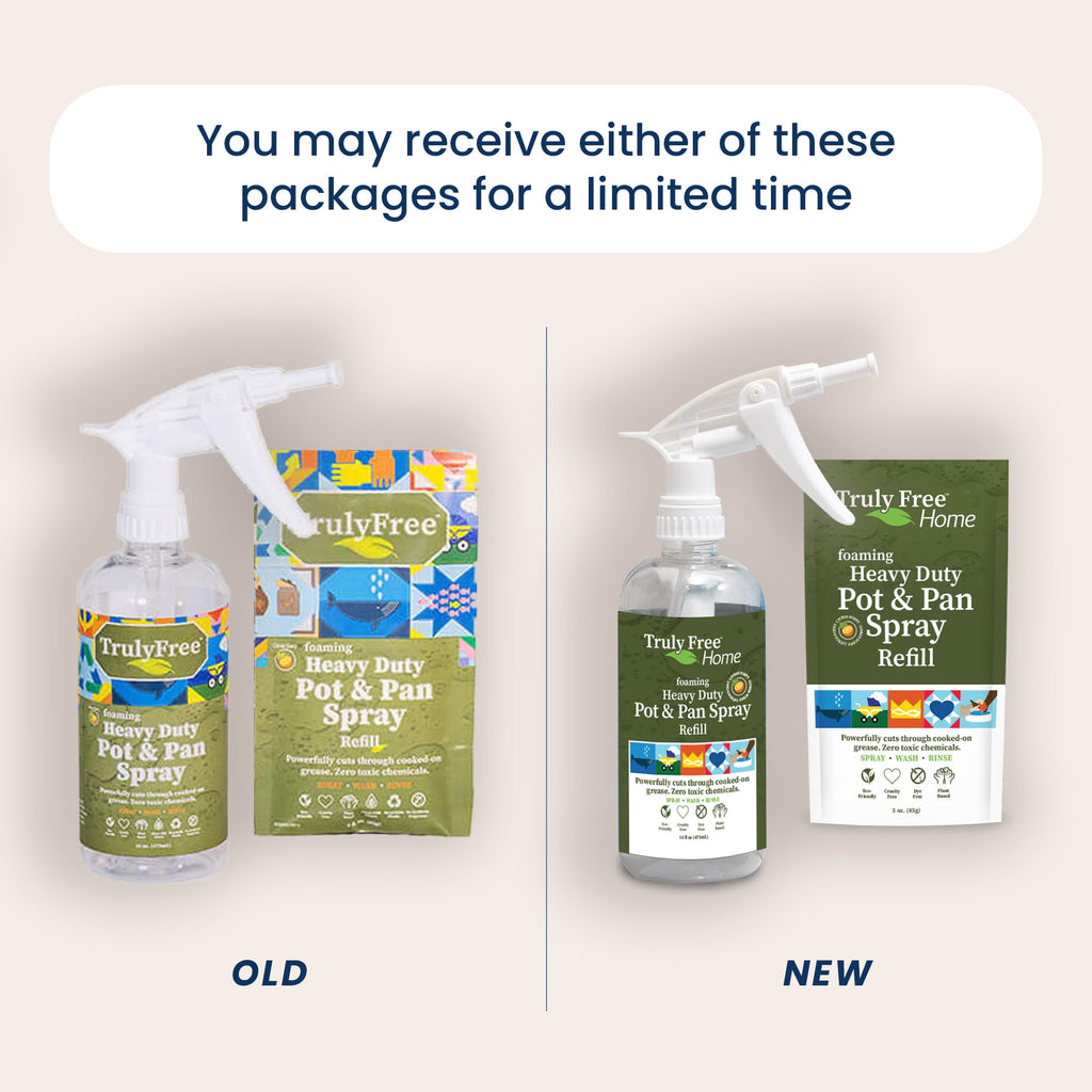 Truly Free Heavy Duty Pot & Pan Spray | Non Toxic Powerful Grease Remover, Multi-Purpose Kitchen Oven Cleaner Spray Degreaser for Stove Top, Grill Citrus Scent | Includes 1 Empty Bottle & 2 Refill