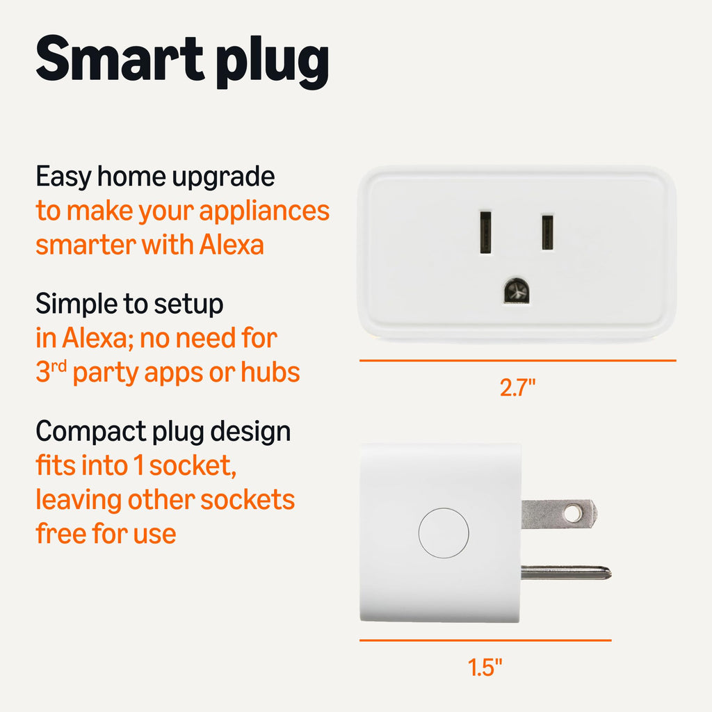 Amazon Basics Smart Plug, Works with Alexa Only, Voice Control, Remote APP Control, Schedule, Compact Design, Versatile, 2.4 GHz Wi-Fi, No Hub Required, 4-Pack, White