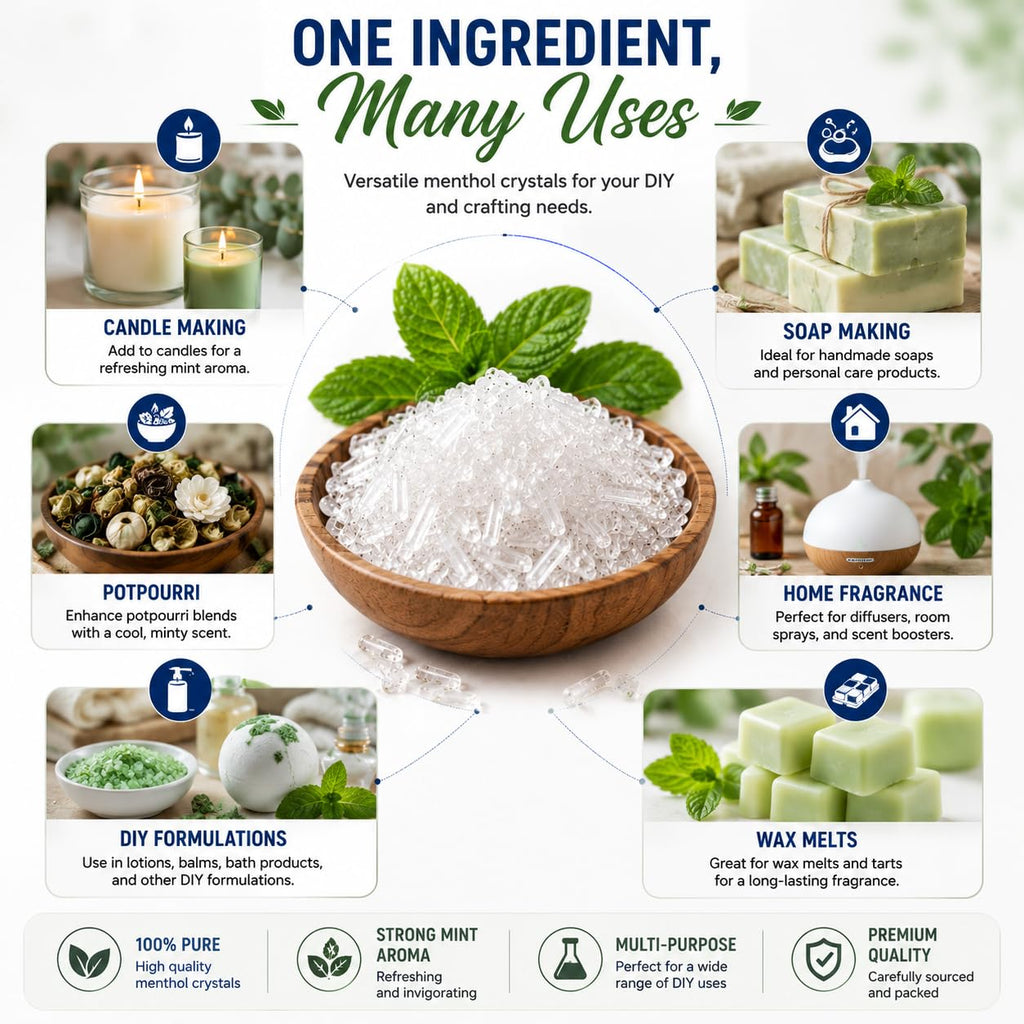 GreenHealth Premium Menthol Crystals – 1 lb (16 oz) | 100% Pure Natural Menthol Crystals | Strong Mint Aroma | Food-Grade Metallized Poly Bag | Melting Point 95–107°F