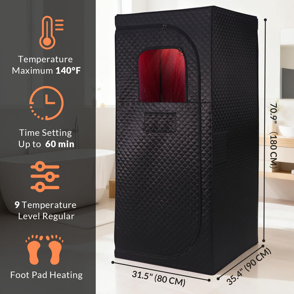 Veloqore Dry Infrared Sauna, Saunas Box with Red Light Therapy for Relaxation, Detox and Muscle Relief, 9 Levels Up to 140°F Personal Indoor Saunas Tent, Portable Sauna for Home, Bedroom, Living Room