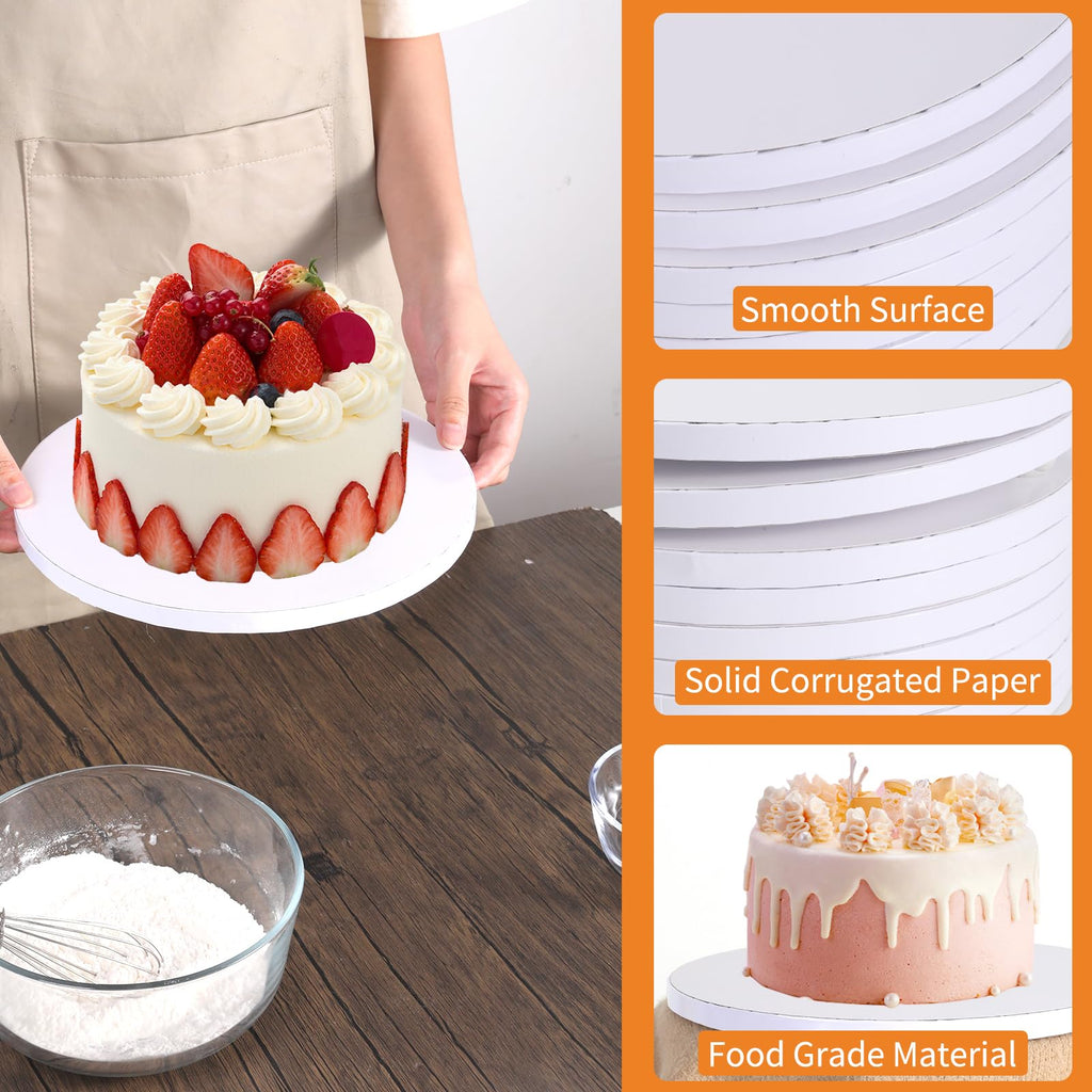 PFAMKEER 8Pcs Cake Boards 14 Inch Round,White Sturdy 1/2 Inch Cake Drum,14 Inch Cake Boards,Disposable Cake Plates,Corrugated Cake Base Cake Drums for Father's Day