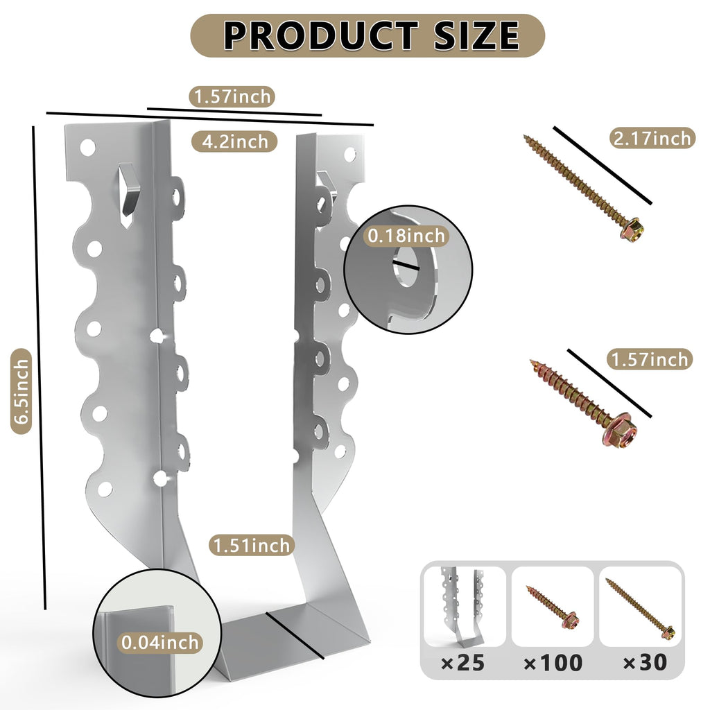 25pcs 2x8 Joist Hangers with Screws, 20-Gauge Galvanizing Face Mount Joist Hanger for Wood Posts, Hurricane Rafter Ties Clips, 2x8 Brackets for Floor Deck and Ceiling Trusses, Lumber Beam Connectors