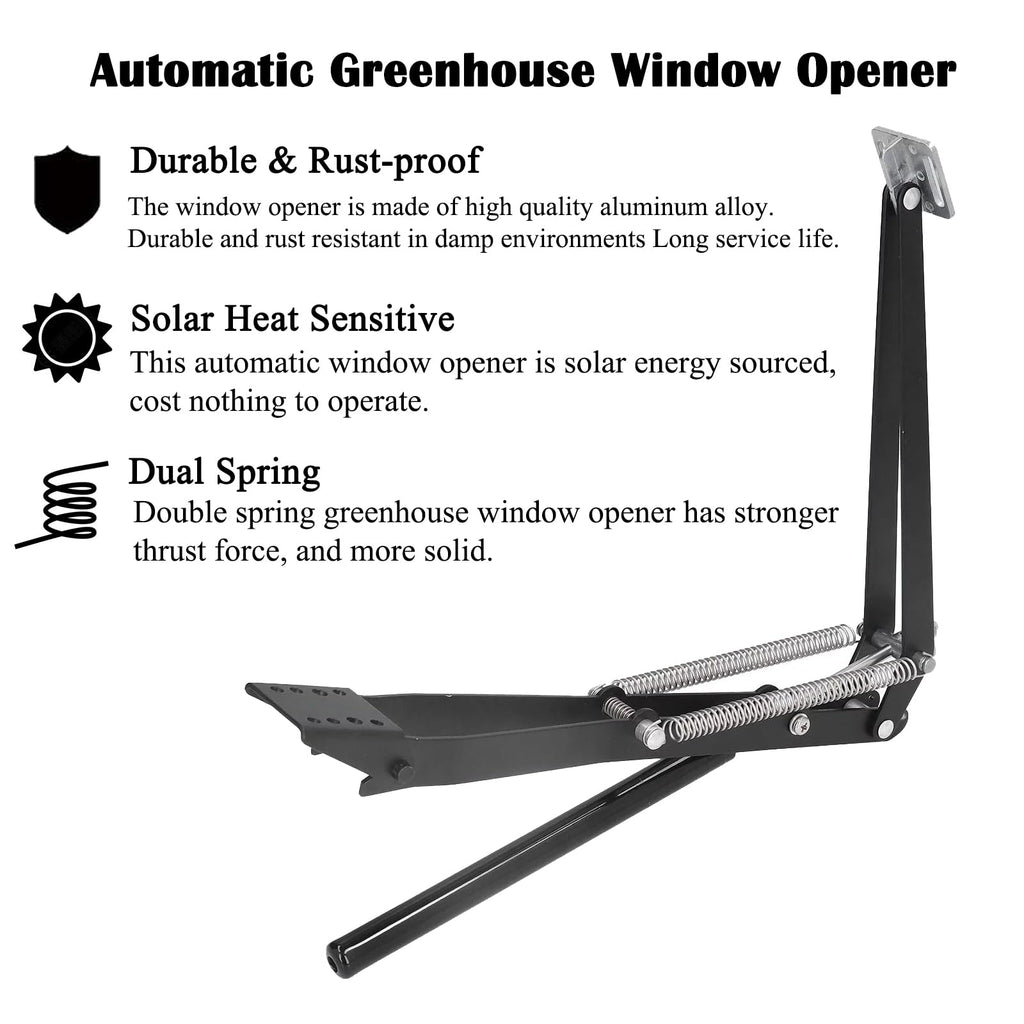1X Auto Vent Opener Solar Automatic Window Opener for Greenhouse Heat Sensitive Roof Vent Opener Auto Vent Kit Gardening Tools Greenhouse Accessories Hothouse Roof Vent Kit (Dual Spring Up to 15lbs)