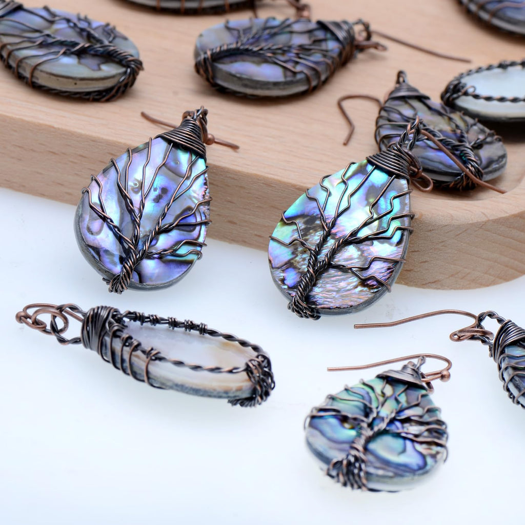 Bronze Copper Wire Abalone Shell Dangle Earrings for Women