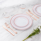 Goodluck 600 Pieces Rose Gold Disposable Plates for 100 Guests, Plastic Plates for Party, Wedding, Dinnerware Set of 100 Dinner Plate, 100 Salad Plates, 100 Spoons, 100 Forks, 100 Knives, 100 Cups