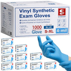 Schneider Blue Vinyl Synthetic Exam Gloves, Medium, Case of 1000, 4-mil, Powder-Free, Latex-Free, Non-Sterile, Disposable Gloves