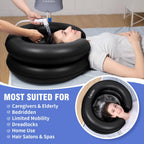 Portable Inflatable Hair Washing Basin for Bedridden - Wash Hair in Bed with Inflatable Shampoo Bowl.For Elderly,Disabled,Injured,Ideal Inflatable Sink for Locs Detox (Black, 18in Inner)