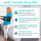 Vive Standard Transfer Sling (31.5 Inch) - Gait Belt for Elderly & Disabled - Patient Lifting Aid for Seniors & Injured - Bed & Wheelchair Transfer for Home Use (Black)