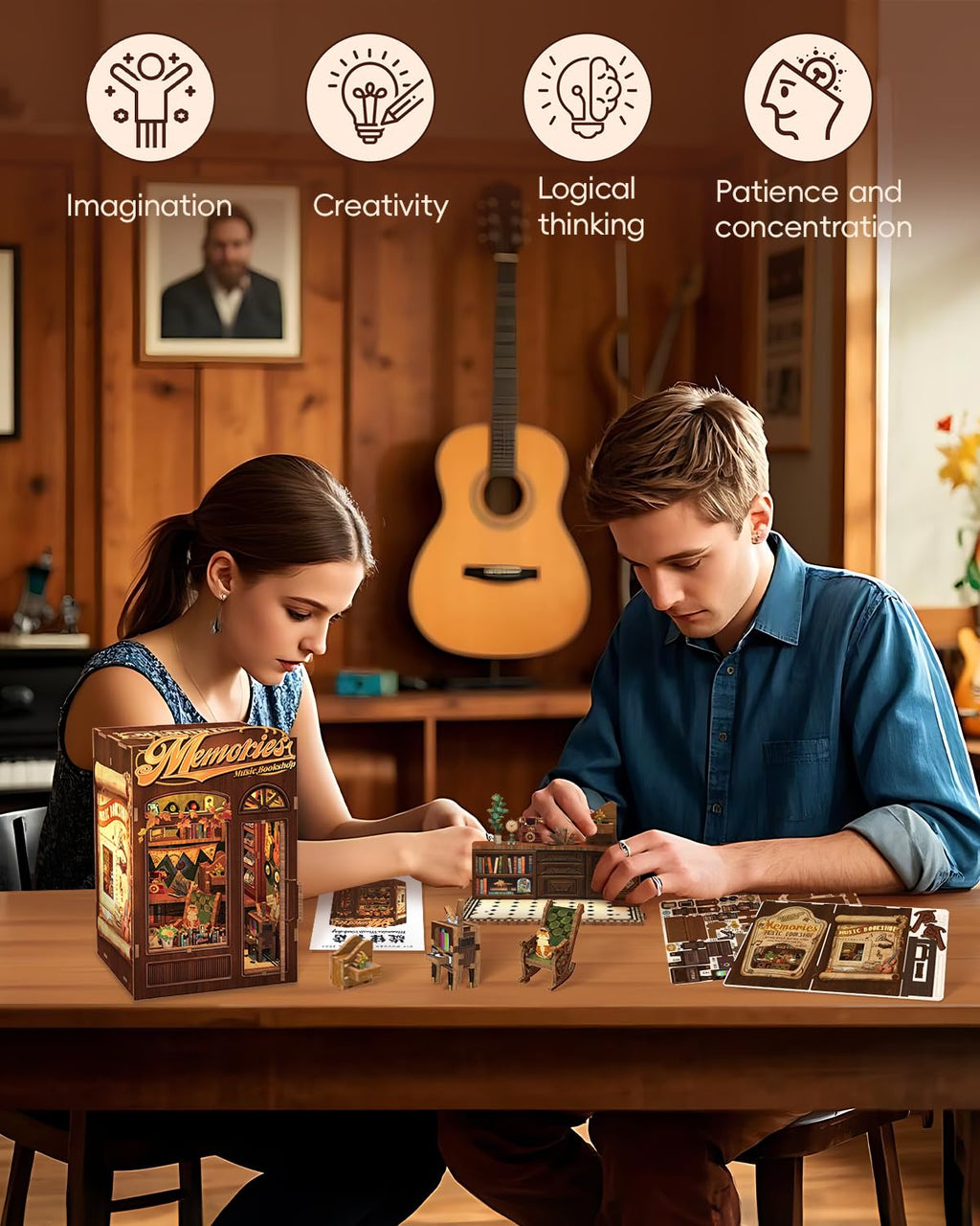 CUTEBEE Book Nook Kit - DIY Miniature House Dollhouse Kit for Adult and Teens, Booknook Bookshelf Decor Alley Model Build with LED Light, Gifts for Family and Friends (Memories Music Bookshop)
