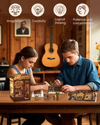 CUTEBEE Book Nook Kit - DIY Miniature House Dollhouse Kit for Adult and Teens, Booknook Bookshelf Decor Alley Model Build with LED Light, Gifts for Family and Friends (Memories Music Bookshop)